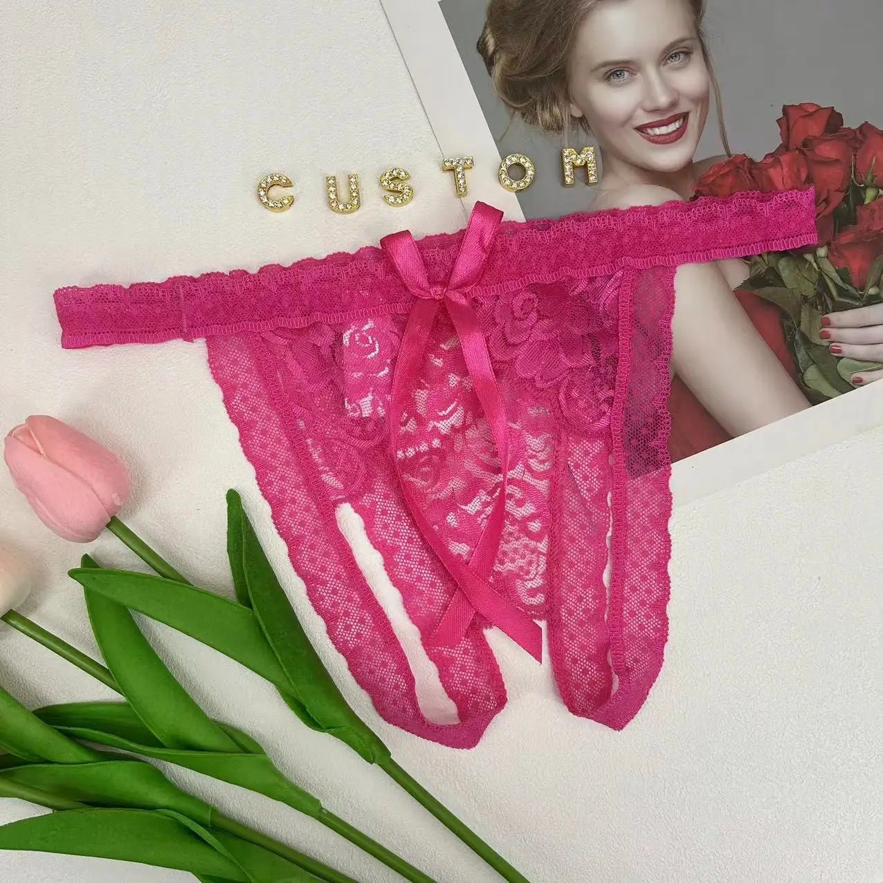 Custom Name Thong Sexy Lace Bowknot Panties For Women