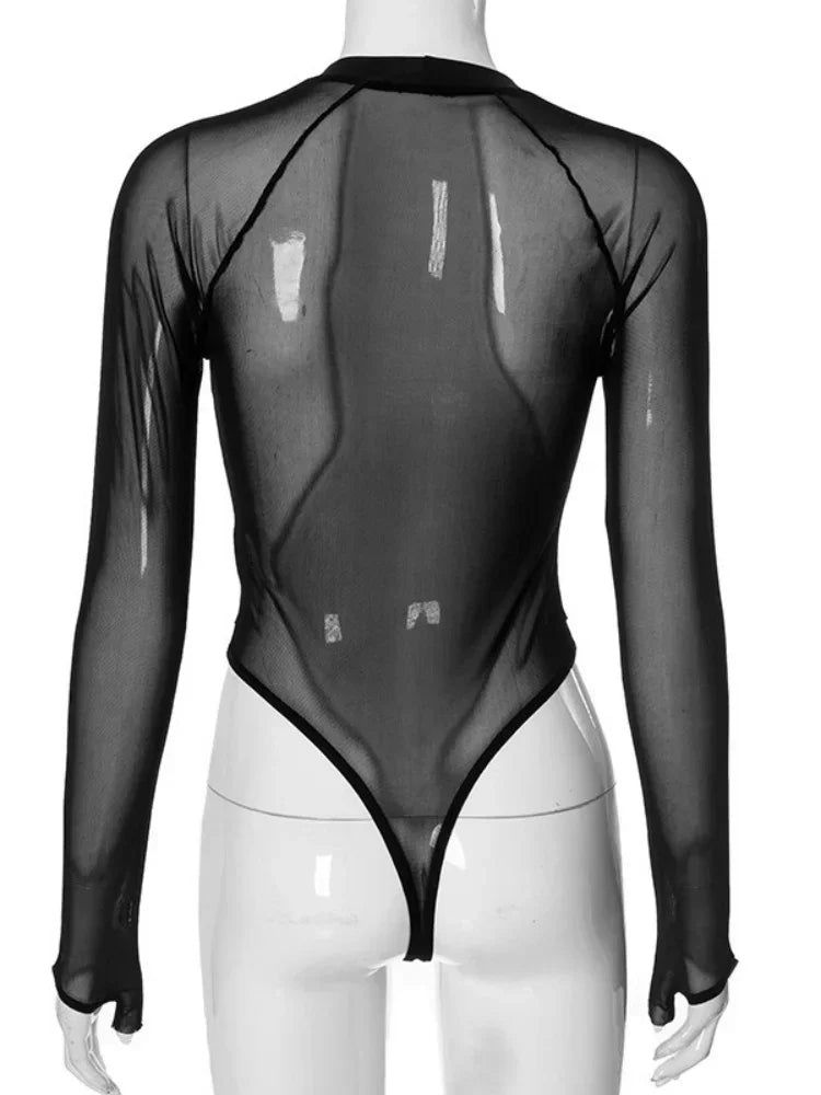 One-Pieces Sexy Tops Long Sleeve Lingerie See Through Bodysuit