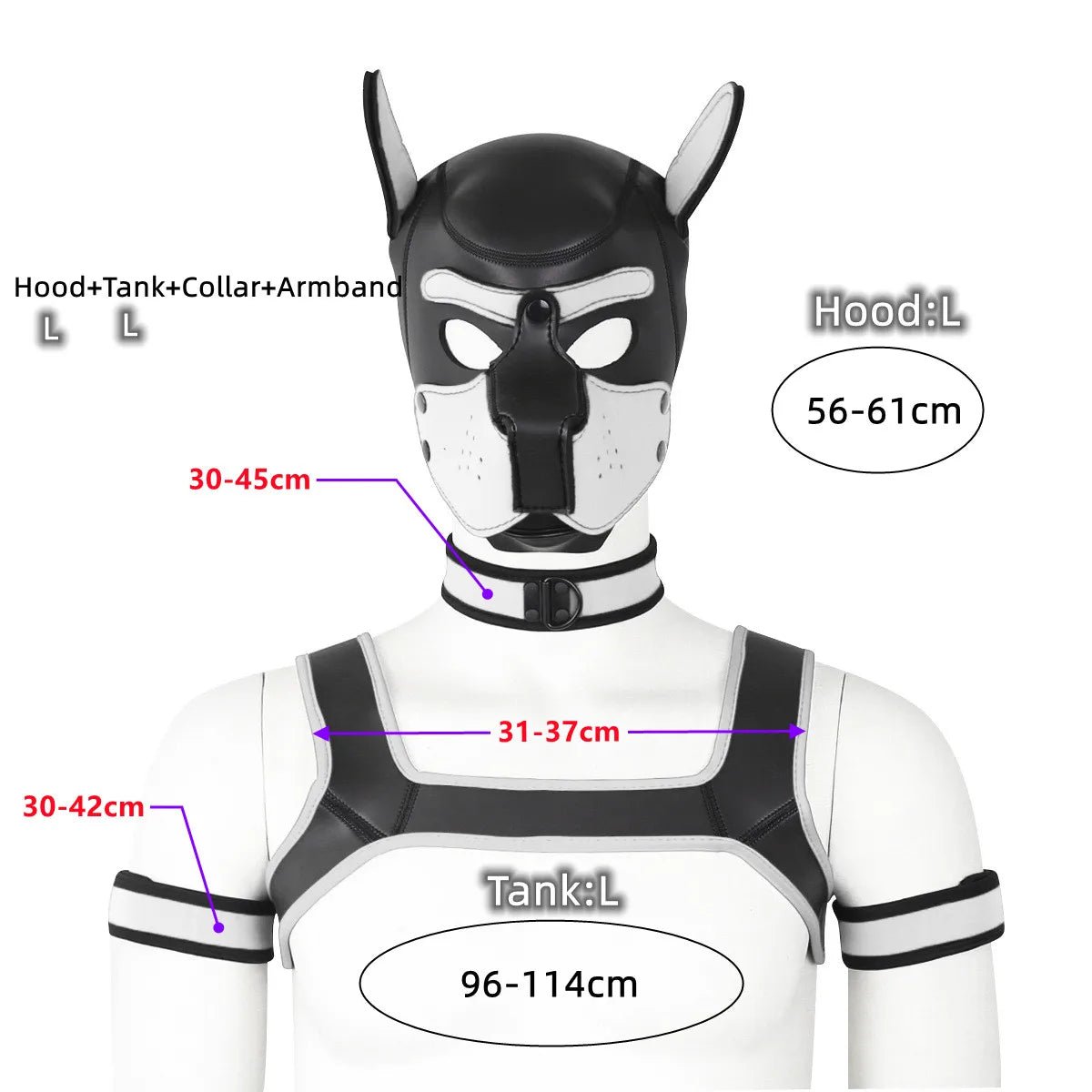 Bdsm Bondage Kit of XL Large Size Puppy Cosplay Neoprene Fetish Hood Mask