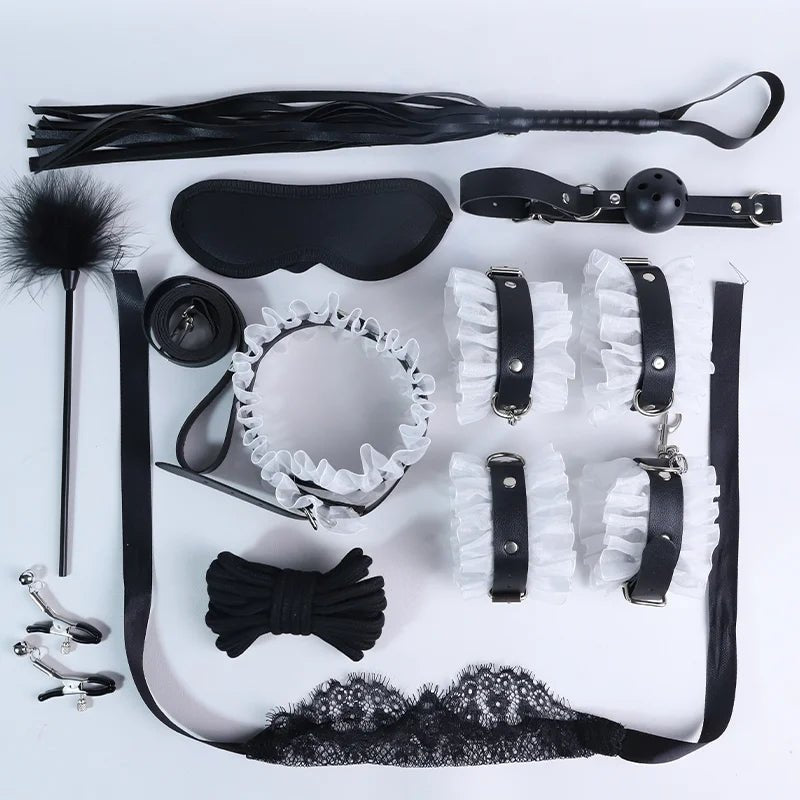 Sex Games Bondage Kits With Handcuffs Nipple Clamps Whip