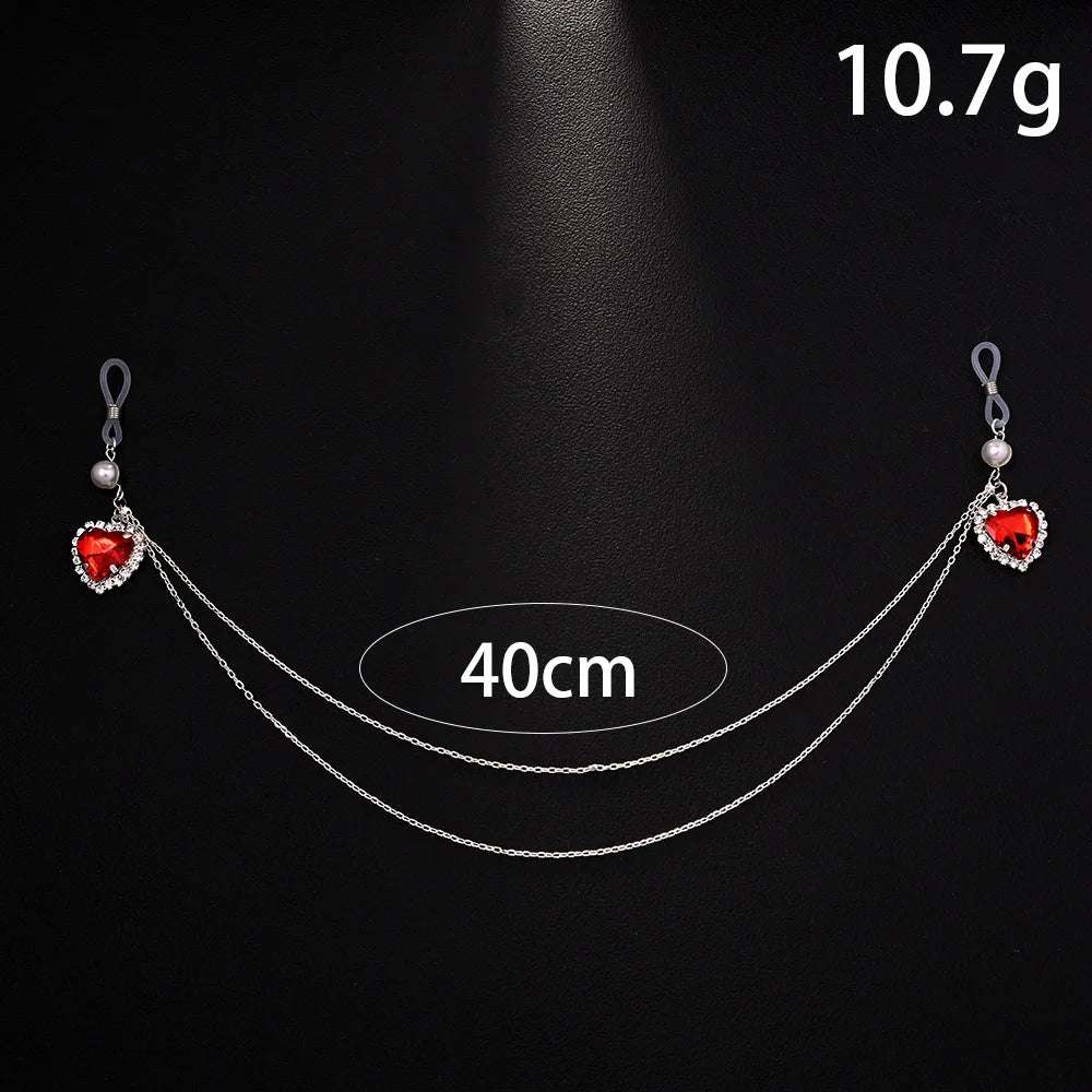 Stonefans Red Heart Nipples Chain Accessories Sexy Lingerie Rhinestone Fashion Body Chest Bra Bikini Jewelry 2025 Women Charms