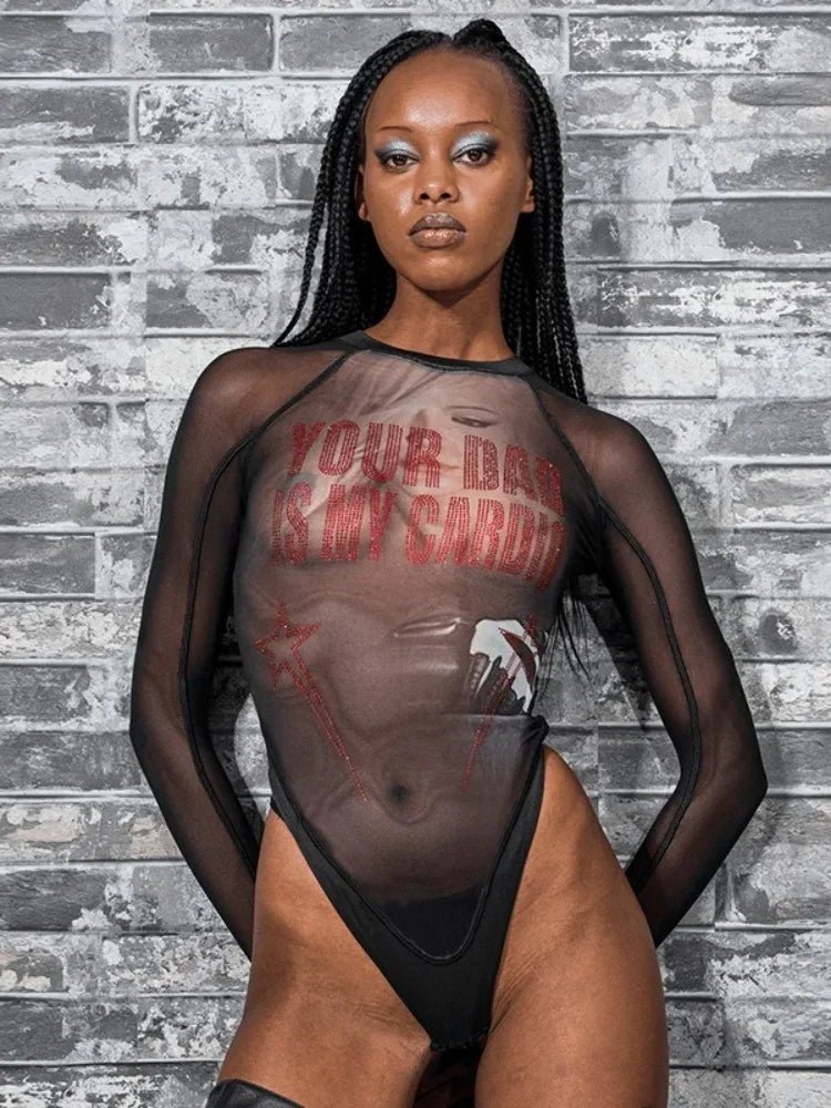 One-Pieces Sexy Tops Long Sleeve Lingerie See Through Bodysuit