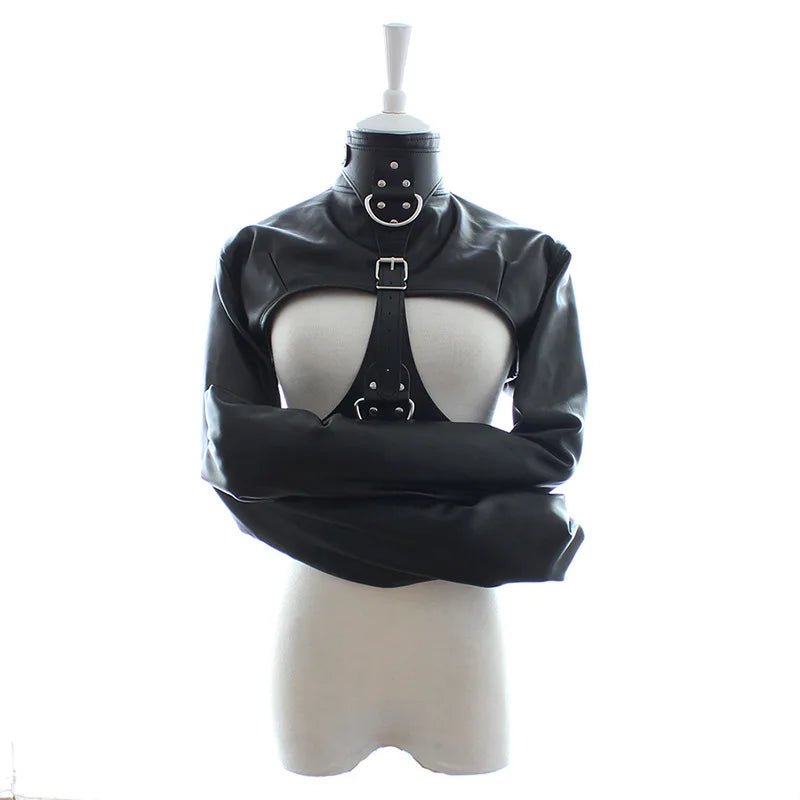 Women Black Red Sexy Open Breast Cupless Leather Bondage Strait Jacket