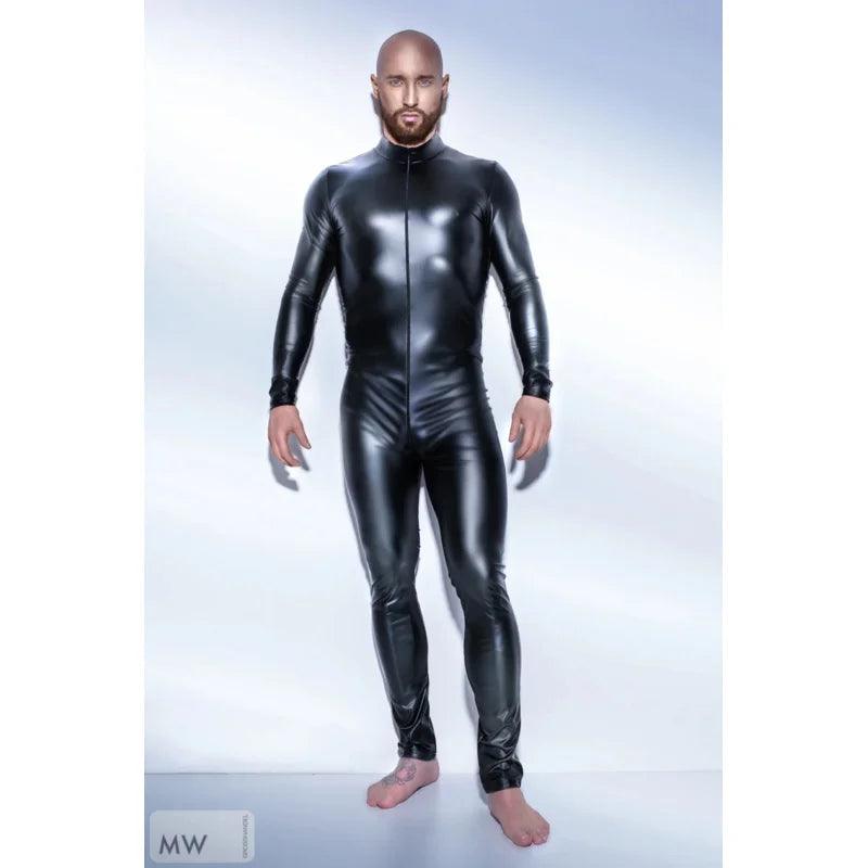 Combinaison en latex pour homme, effet mouillé, en similicuir et maille