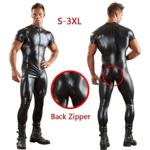 Combinaison en latex pour homme, effet mouillé, en similicuir et maille