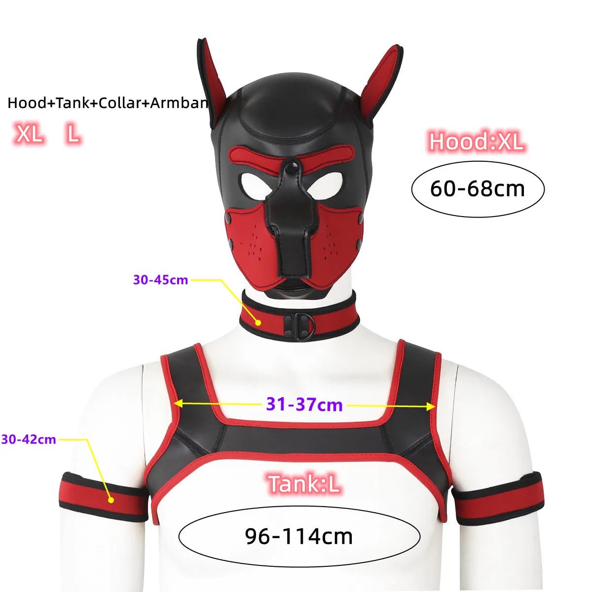 Bdsm Bondage Kit of XL Large Size Puppy Cosplay Neoprene Fetish Hood Mask