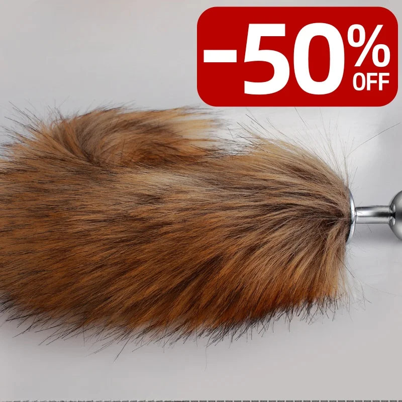 BDSM Brown Metal Plug Fetish Fox Tail Accessory Toy