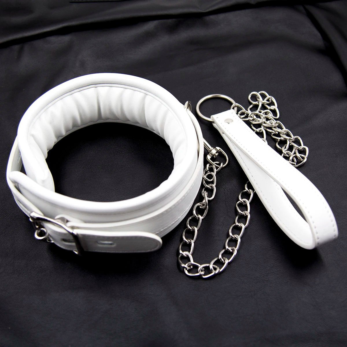 Bdsm Bondage Collar Leather And Iron Chain Link Slave Restraints