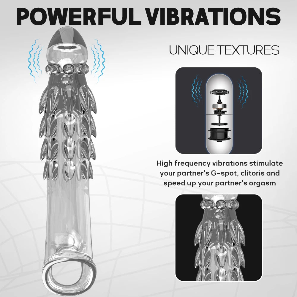 Reusable Condoms Size Extension Sleeve with Vibrator Enhancer