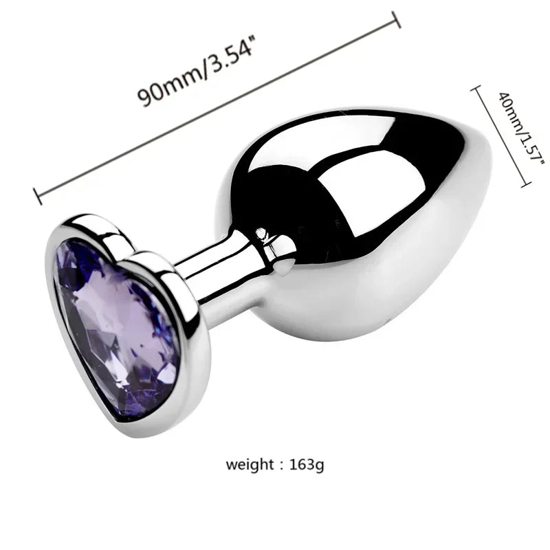 Stainless Steel Heart Shape 3 Sizes Crystal Plug Toy