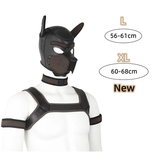 Bdsm Bondage Kit of XL Large Size Puppy Cosplay Neoprene Fetish Hood Mask
