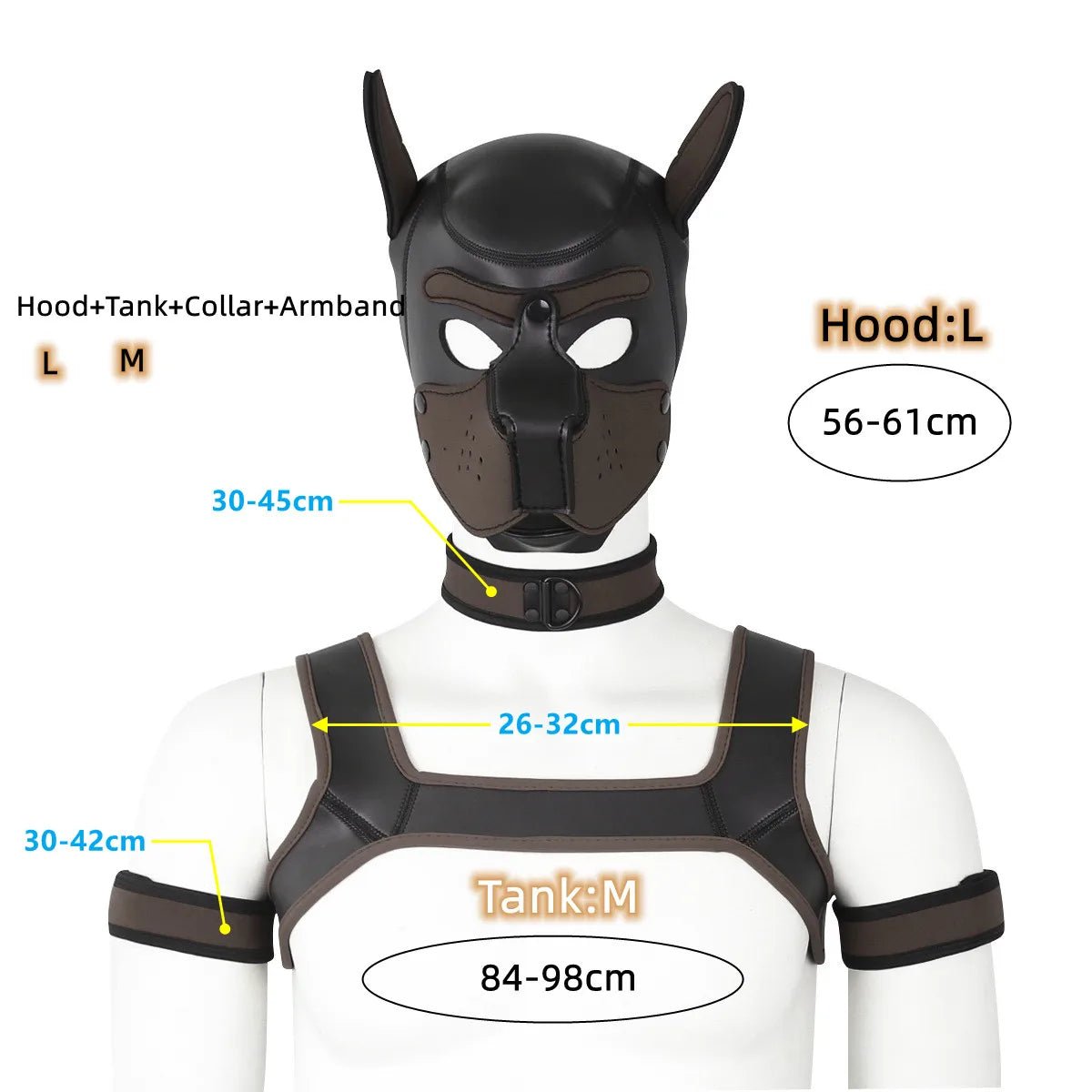 Bdsm Bondage Kit of XL Large Size Puppy Cosplay Neoprene Fetish Hood Mask