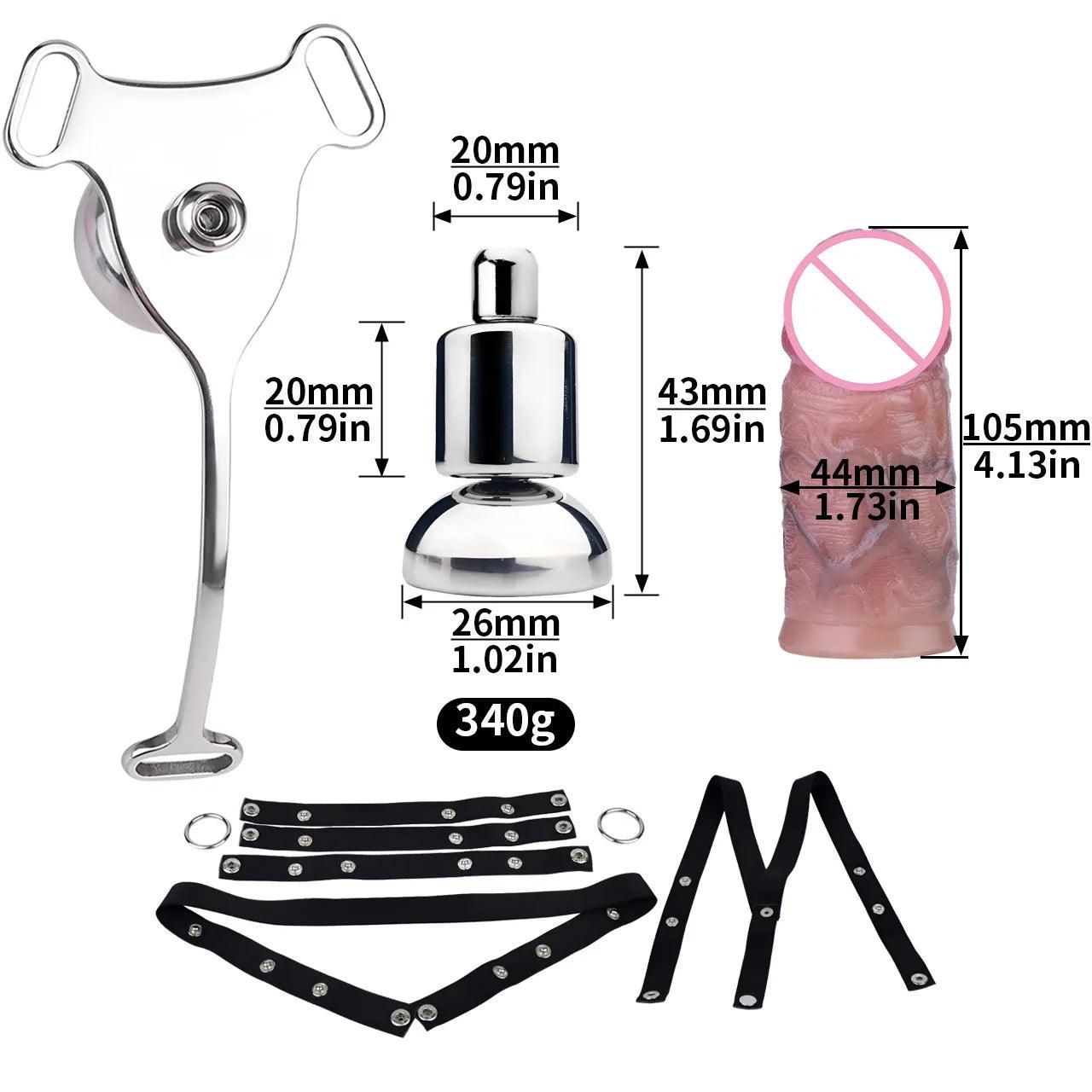 Set Male Flat Chastity Cage Device with Silicone Pleasure