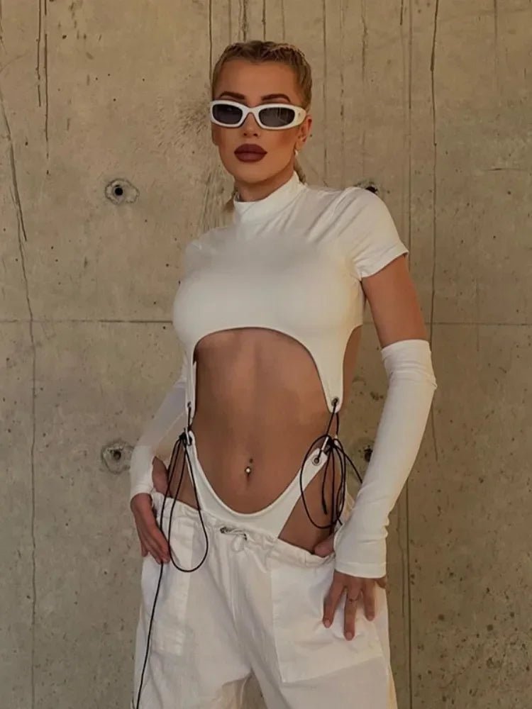 Lace-Up Sexy Bodysuit Lingerie Hollow Out Rave Outfit