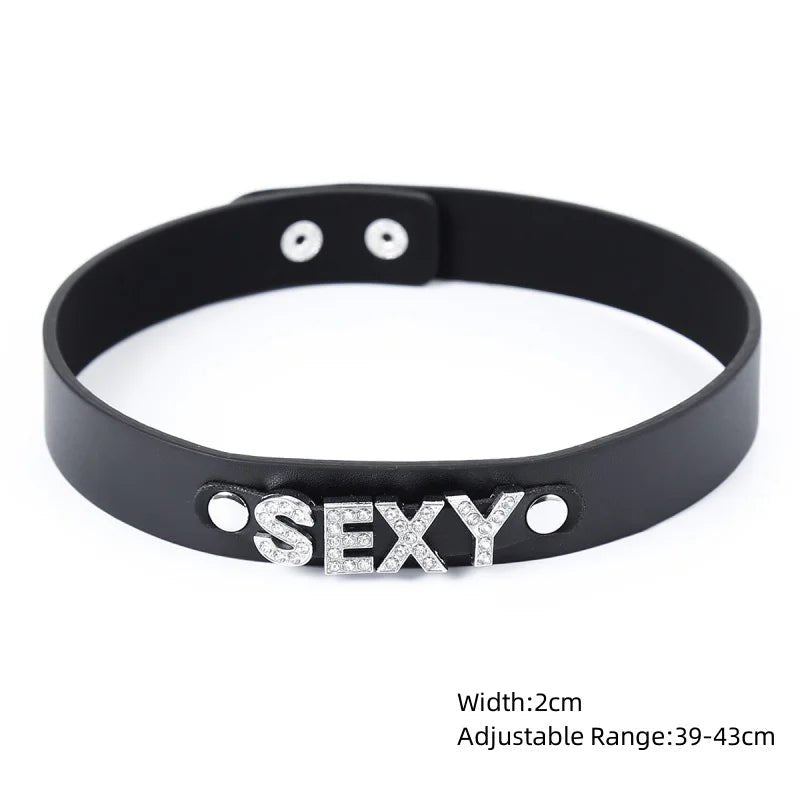 Sexy Leather Punk Rivets Necklace For Fetish Role Play Gift