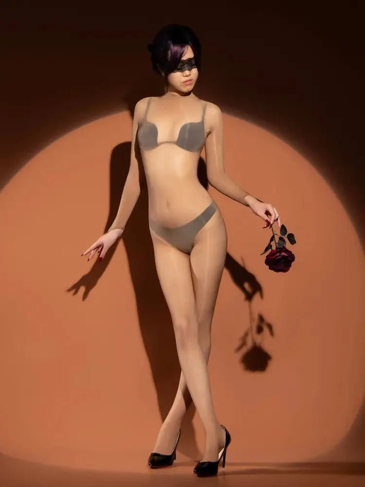Shiny High Cut Patchwork Hook Finger Bodystocking Catsuit