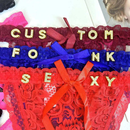 Custom Lace Bowknot Thong For Women Personality Crystal letter Underwear Customize Hotwife Sexy Lingerie Wife DIY Gifts Panties