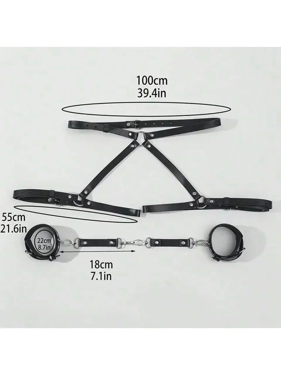 Leather BDSM Kit Handcuffs Toys Games for Couples Body Harness Cuffs Bondage
