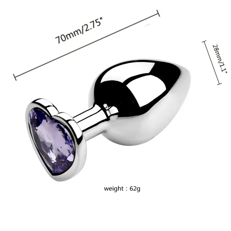Stainless Steel Heart Shape 3 Sizes Crystal Plug Toy