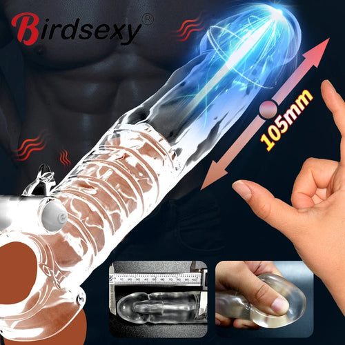 Vibrator For Men Delay Ejaculation Sleeve Extender Toy Device