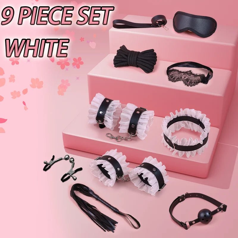 Sex Games Bondage Kits With Handcuffs Nipple Clamps Whip