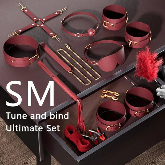 BDSM Set Couple Bondage Gear Handcuffs and Whip Kit