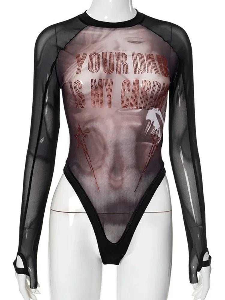 One-Pieces Sexy Tops Long Sleeve Lingerie See Through Bodysuit