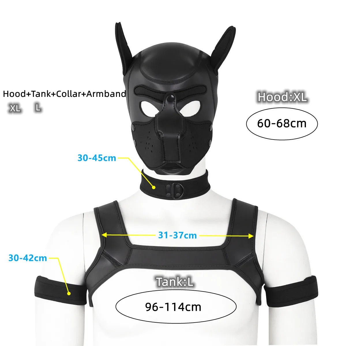 Bdsm Bondage Kit of XL Large Size Puppy Cosplay Neoprene Fetish Hood Mask