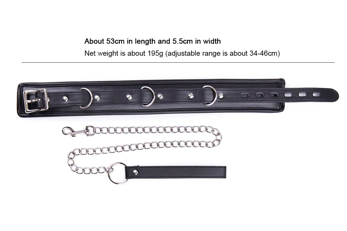 Bdsm Bondage Collar Leather And Iron Chain Link Slave Restraints