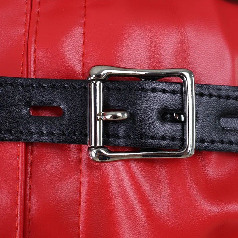 Women Black Red Sexy Open Breast Cupless Leather Bondage Strait Jacket