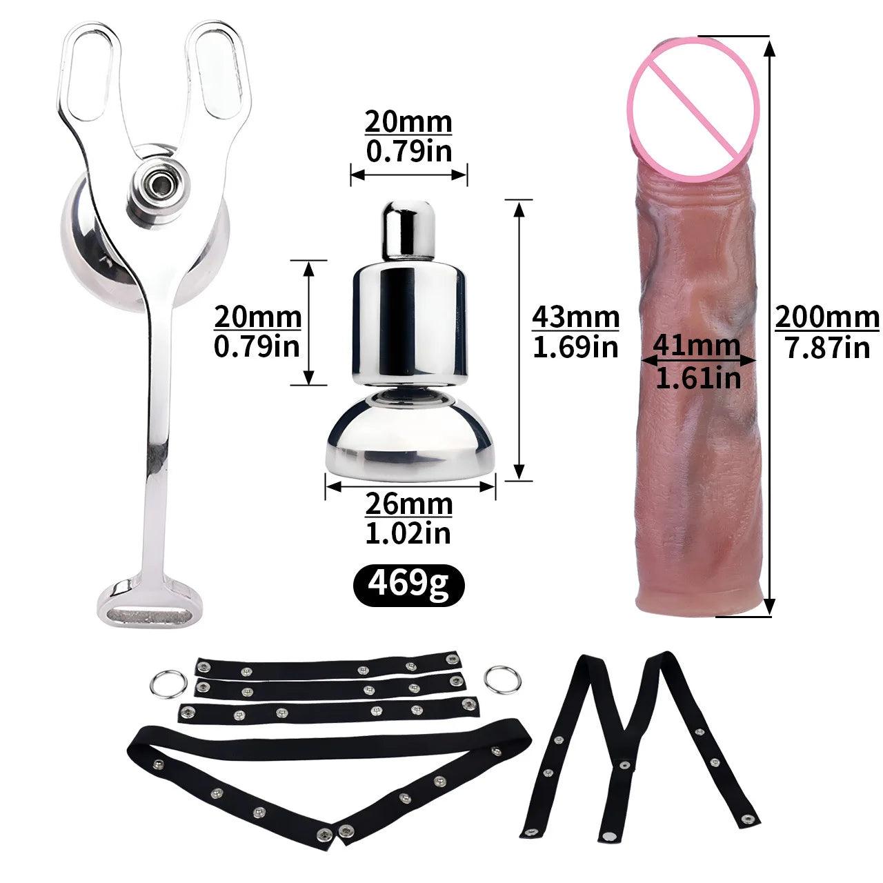 Set Male Flat Chastity Cage Device with Silicone Pleasure