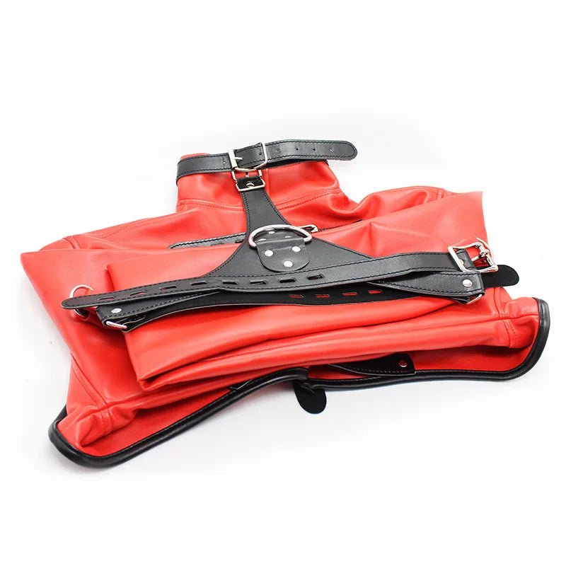 Women Black Red Sexy Open Breast Cupless Leather Bondage Strait Jacket