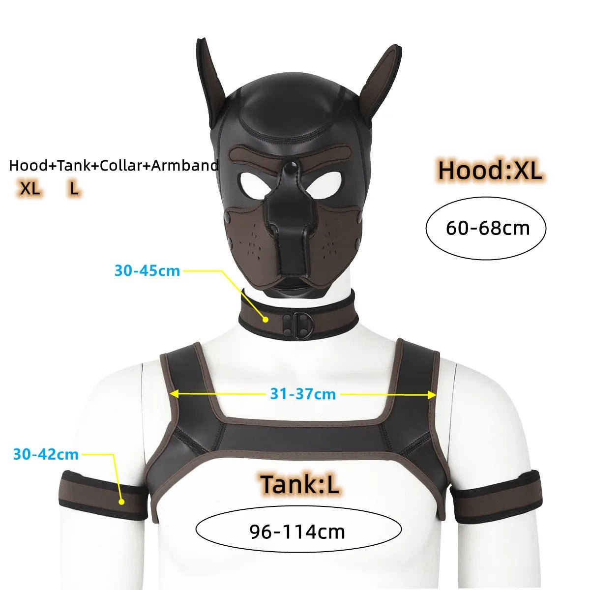 Bdsm Bondage Kit of XL Large Size Puppy Cosplay Neoprene Fetish Hood Mask
