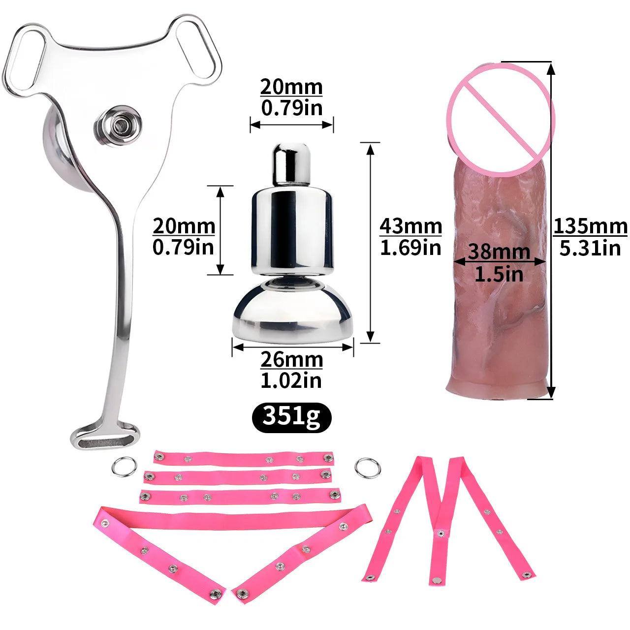 Set Male Flat Chastity Cage Device with Silicone Pleasure
