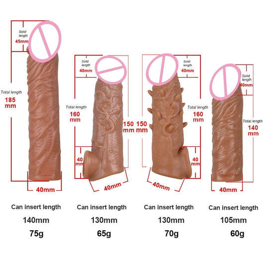 4 Types Realistic Condoms Reusable Sleeve Extender Kit