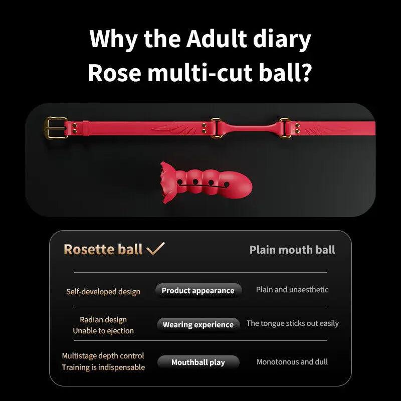 Silicone Rose Mouth Gag Extender Ball Oral Fixation Toy