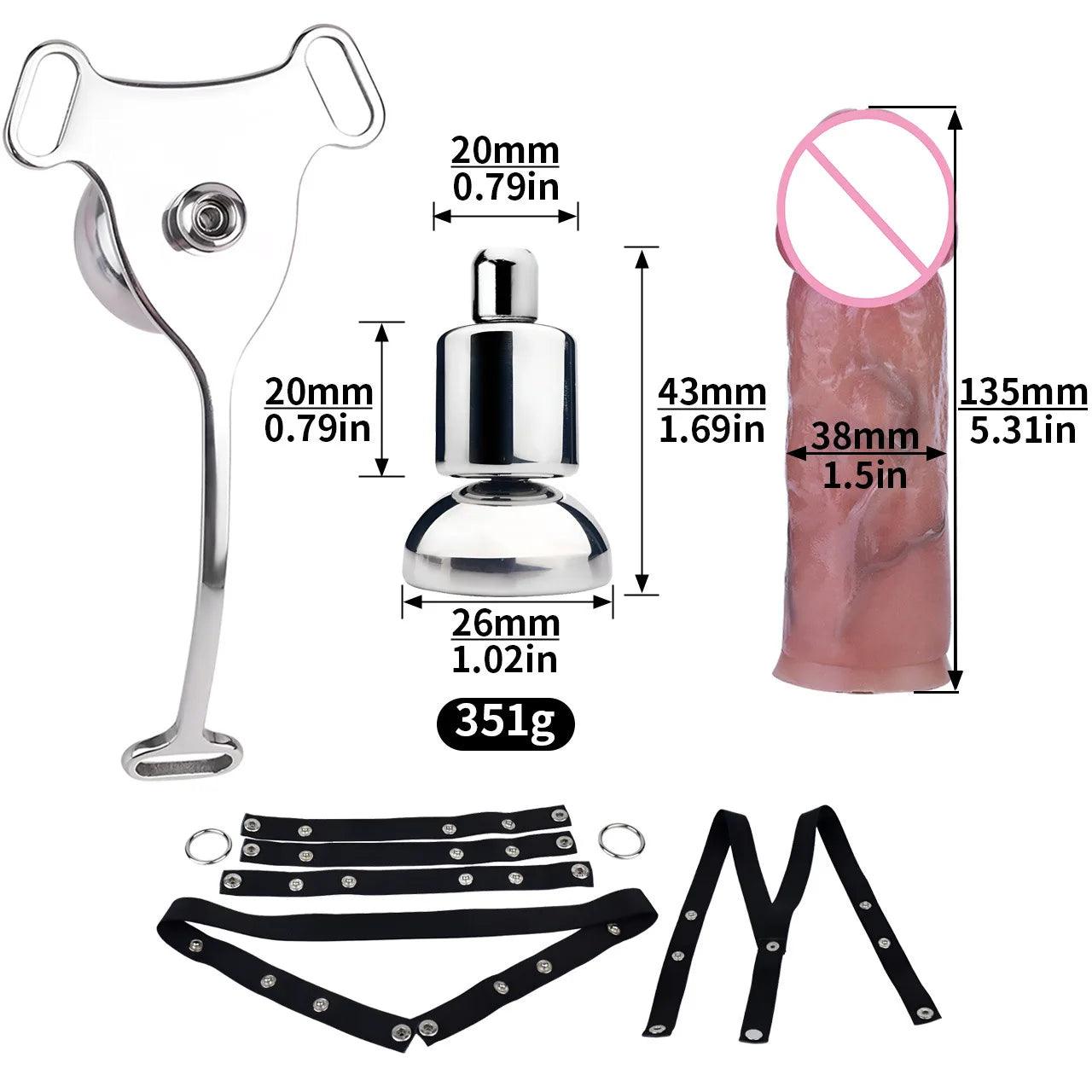 Set Male Flat Chastity Cage Device with Silicone Pleasure