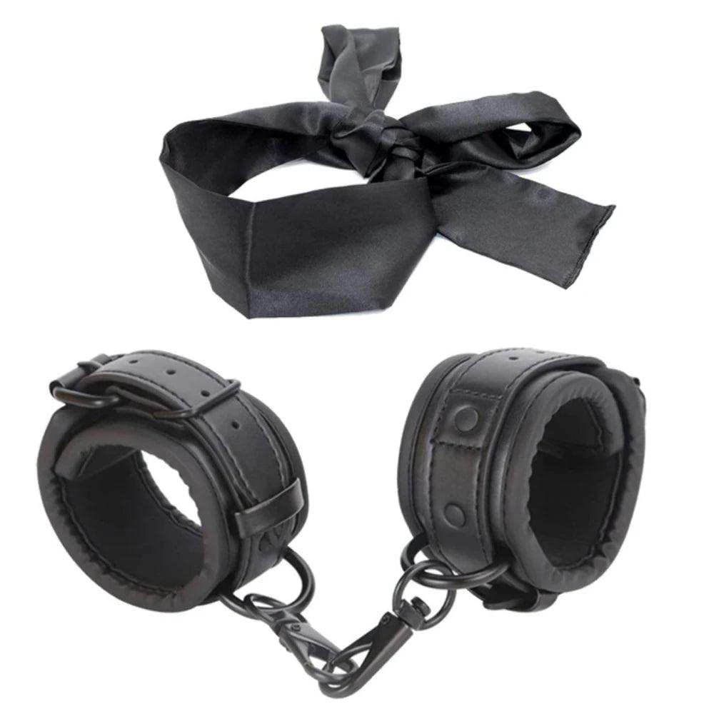 SM Erotic Leather Handcuffs Footcuffs for Intimate Bondage