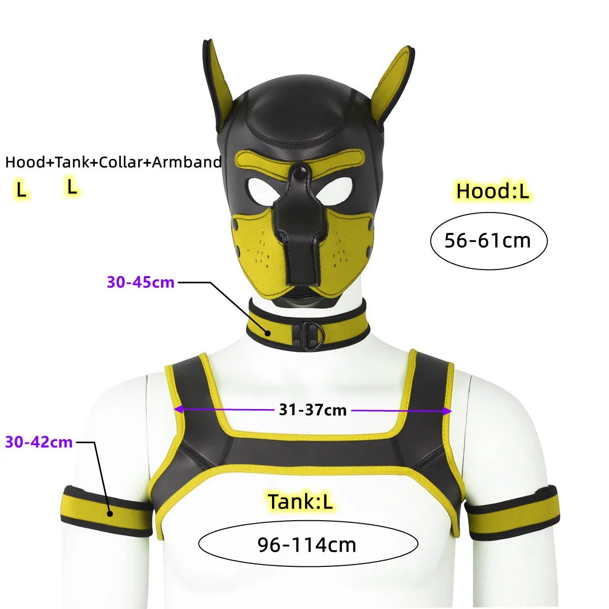 Bdsm Bondage Kit of XL Large Size Puppy Cosplay Neoprene Fetish Hood Mask