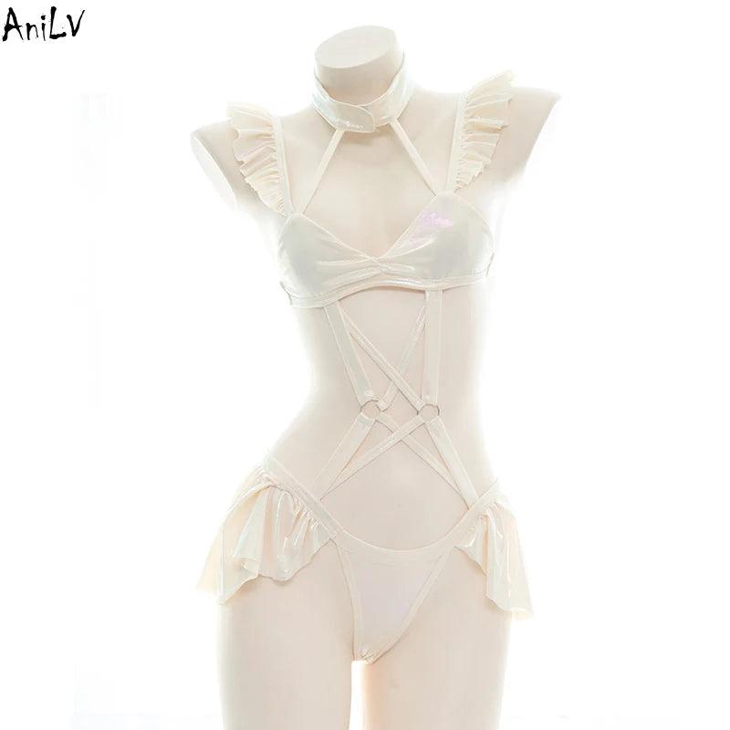 Maillot de bain une pièce à volants laser pour fille AniLV
