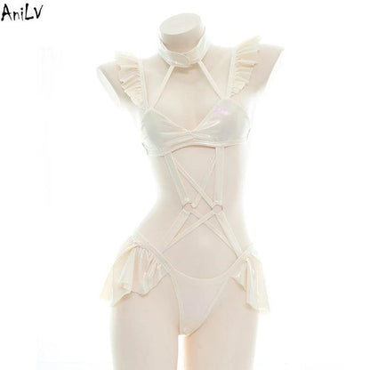 Maillot de bain une pièce à volants laser pour fille AniLV
