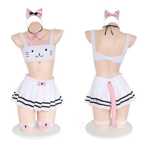 Ensemble de sous-vêtements en dentelle Lolita pour filles mignonnes avec oreilles de chat, uniforme d'écolière