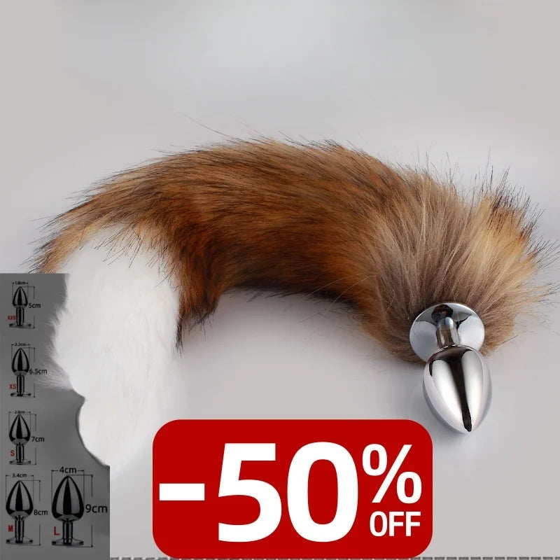 BDSM Brown Metal Plug Fetish Fox Tail Accessory Toy