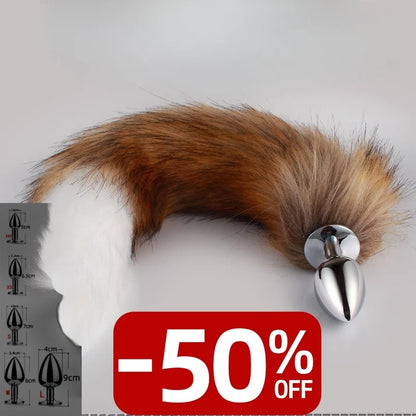 BDSM Brown Metal Plug Fetish Fox Tail Accessory Toy