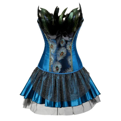 Burlesque Peacock Feathers Corset Kjole