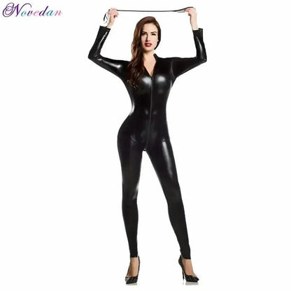 N66Nouveau body sexy en latex et PVC effet mouillé pour femme