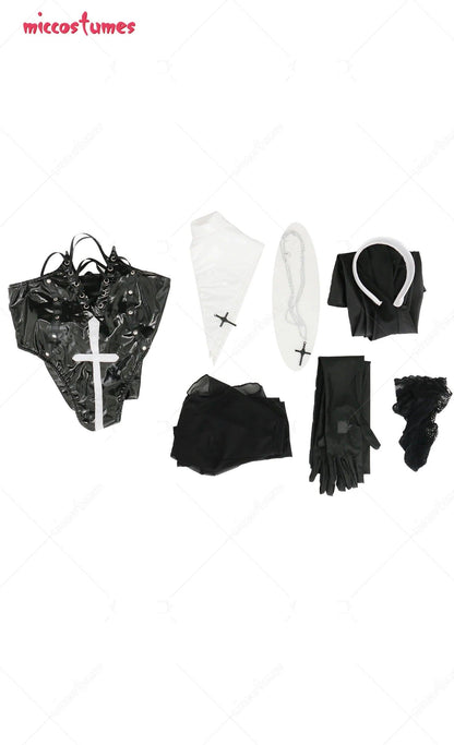 Ensemble de lingerie pour femme, combinaison de nonne, body moulant à poitrine ouverte