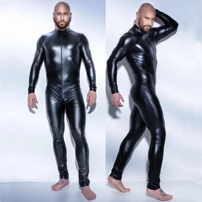 Combinaison en latex pour homme, effet mouillé, en similicuir et maille