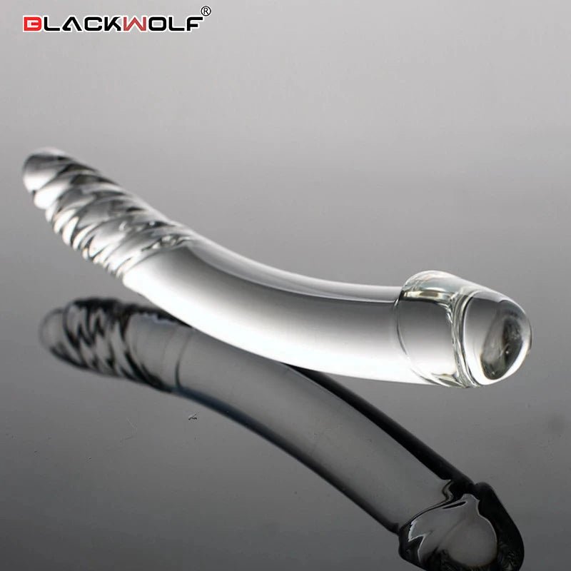 Black Wolf Pyrex Glass Artificial Fake With Crystal Butt Plug G Spot