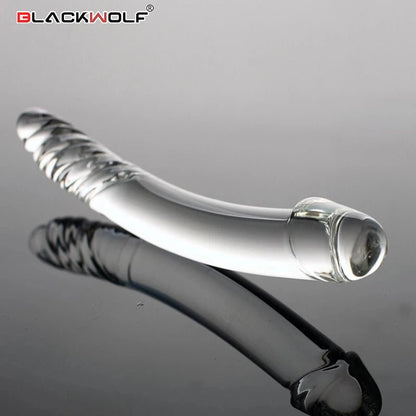 Black Wolf Pyrex Glass Artificial Fake With Crystal Butt Plug G Spot